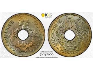 Franska Indokina  5 centimes 1938, UNC, PCGS MS64