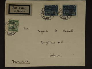 Sweden. Air mail cover Facit 143A, 231 , 5+2x10 öre on air mail cover sent from …