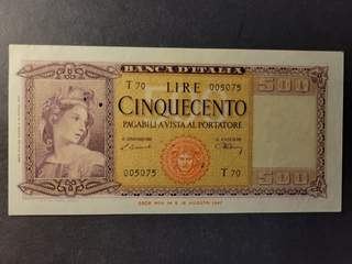 Italy 500 lire 1947, AU