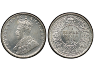 Indien George V (1910-1936) 1/4 rupee 1918 Calcutta, UNC, PCGS MS64