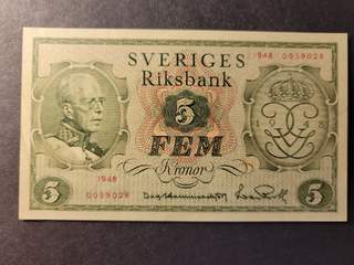 Sverige 5 kronor 1948, 01/0 med originalförpackning