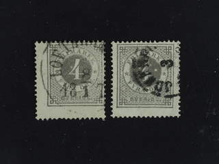 Sweden. Facit 18 used , 4 öre grey. Two copies of which one with small tear. (2). SEK 2600