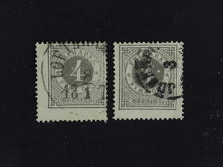 Sweden. Facit 18 used , 4 öre grey. Two copies of which one with small tear. (2). SEK 2600