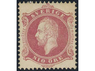 Sweden. Facit 16, 99 (★), C A Nymans proposal stamp NIO öre in carmine red colour with …