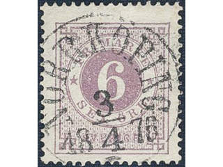 Sweden. Facit 20k used , 6 öre red-lilac. EXCELLENT cancellation NORRKÖPING 3.4.1876.