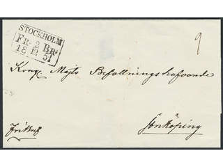 Sweden. A county. STOCKHOLM FR.BR. 2.12.1851, rectangular postmark type 1, second …