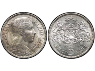 Lettland 5 lati 1931, AU/UNC, PCGS MS61