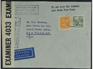 Sweden. Facit 168, 281 cover , 40 öre + 1 kr on censored air mail cover sent from …