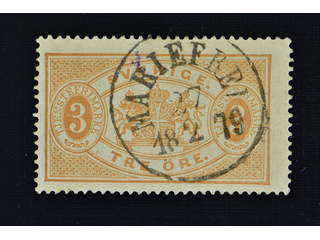 Sweden. Official Facit Tj1d used , 3 öre yellowish brown, perf 14. Beautiful example …