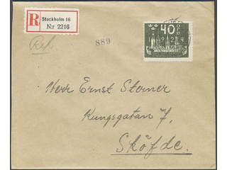 Sweden. Facit 203 cover, 40 öre on registered cover sent from STOCKHOLM 16 11.11.32 to …