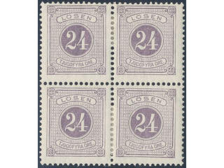 Sweden. Postage due Facit L17b ★ , 24 öre bluish lilac, perf 13 in block of four. SEK 800