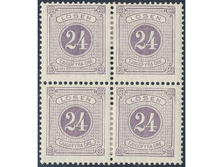Sweden. Postage due Facit L17b ★ , 24 öre bluish lilac, perf 13 in block of four. SEK 800