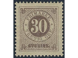 Sweden. Facit 35h ★, 30 öre black-brown on soft paper. Very fine example with superb …