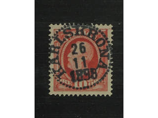 Sweden. Facit 54 used , 1891 Oscar II 10 öre red. EXCELLENT cancellation KARLSKRONA …