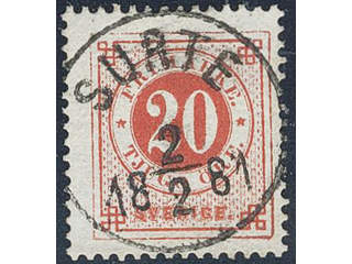 Sweden. Facit 33c used , 20 öre bright orange-red. EXCELLENT cancellation SURTE 2.2.1881.