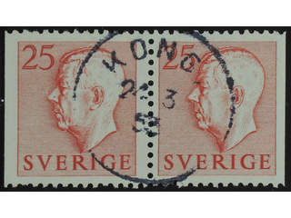 Sweden. Facit 405BB used , 1952 Gustaf VI Adolf, type 1 25 öre red, pair. EXCELLENT …