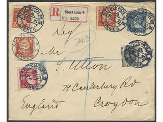 Sweden. Facit 139, 149A, 152C cover , 1+3x3+10+20 öre on registered cover sent from …