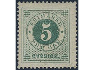 Sweden. Facit 19d ★, 5 öre blue-green. Slighty short perf. Opinion (shade) by O.P. …