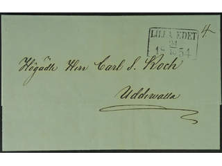 Sweden. P county. LILLA EDET 24.10.1854, rectangular postmark. Cover sent to Uddevalla. …