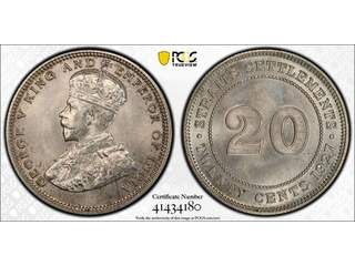 Malaysia George V (1910-1936) 20 cents 1927, UNC, PCGS MS66