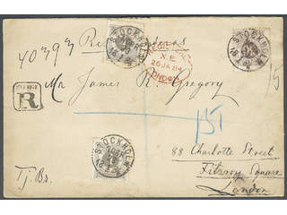 Sweden. Facit 29, 35 cover , 2x4+30 öre on registered cover sent from STOCKHOLM NORR …