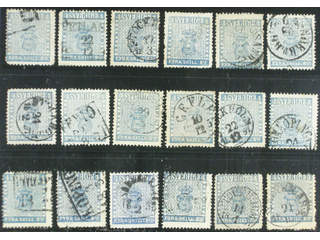 Sweden. Facit 2 used , 4 skill blue. 18 used copies. Shades, varieties, cancellations? …