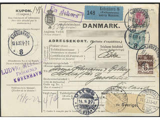 Denmark. Facit 162, 90, 157 cover, 5+60 øre + 2 kr on address card for parcel sent from …