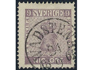 Sweden. Facit 8 used, 9 öre violet. Cancelled WADSTENA 24.9.1862. A few bent perfs. …