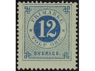 Sweden. Facit 32h ★★ , 12 öre dark blue - light blue on calendered paper. One short and …