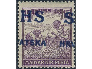 Yugoslavia. Michel 71 ★★, 1916 SHS overprint 15 f violet with heavy misplaced overprint …