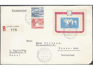 Switzerland. Michel 560 on cover, 1951 LUNABA Exhibition souvenir sheet 14 on cover. …