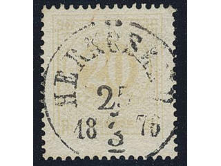 Sweden. Facit 22f used , 20 öre pale orange. EXCELLENT cancellation HERNÖSAND 25.3.1876. …