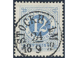 Sweden. Facit 21i used , 12 öre clear blue on ordinary paper. EXCELLENT cancellation …