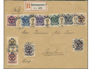 Sweden. Facit 105–14 on cover, 1916 Landstorm I SET (10) on registered cover sent from …