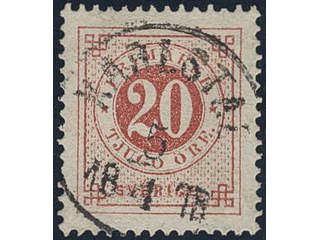 Sweden. Facit 33 used , 20 öre red. EXCELLENT cancellation KARLSTAD 5.4.1878.