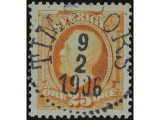 Sweden. Facit 57 used , 1896 Oscar II 25 öre orange. EXCELLENT cancellation TIMSFORS …