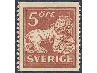 Sweden. Facit 142Ecxz ★★ , 5 öre brown-red, type II, perf 13 with watermark lines + KPV.