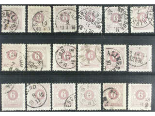 Sweden. Facit 20 used , 6 öre violet, eighteen used copies. Shades, varieties, …