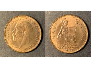 Storbritannien George V (1910-1936) 1/2 penny 1926, UNC mycket röd lyster