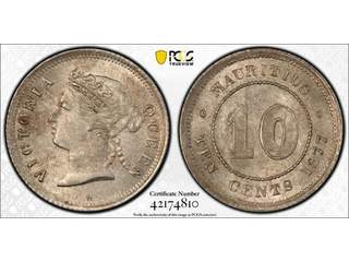 Mauritius Queen Victoria (1837-1901) 10 cents 1877 H, XF-UNC, tonad PCGS MS63
