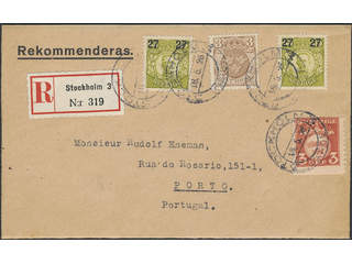 Sweden. Facit 103, 73, 139 cover , 2x3+2x27/65 öre on registered cover front sent from …