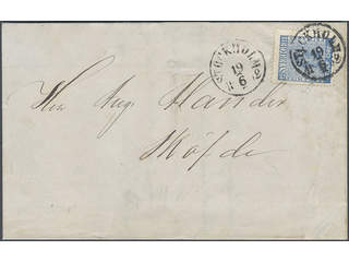 Sweden. Facit 9k cover , 12 öre blue-ultramarine. Letter sent from STOCKHOLM 19.6.1862 …