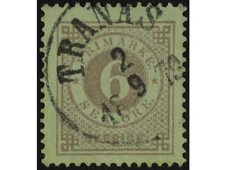 Sweden. Facit 31b used , 6 öre reddish lilac. Superb cancellations TRANÅS 2.9.1879.