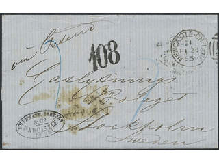 Sweden. Postage due mail. Postage due cancellation 108 öre on cover sent from NEWCASTLE …