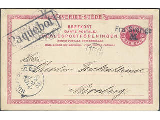 Sweden. Facit bKe13. DENMARK. Danish postmarks FRA SVERIGE M and PAQUEBOT on postcard …