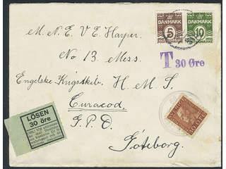 Sweden. Facit 186 cover , 30 öre as postage due on incoming insufficiently prepaid …