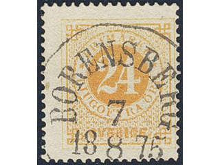 Sweden. Facit 24e used , 24 öre orange-yellow on yellowish plain paper. EXCELLENT …