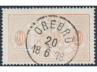 Sweden. Official Facit Tj6b used , 20 öre orange-red, perf 14. EXCELLENT cancellation …