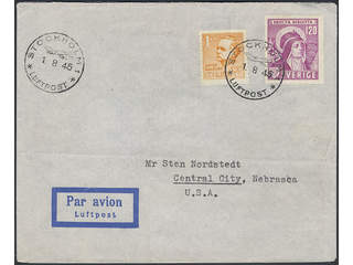 Sweden. Facit 336, 334 cover , 120 öre rose-lilac + 1 kr on air mail cover sent from …