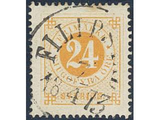 Sweden. Facit 24a used , 24 öre orange on yellowish paper. EXCELLENT cancellation …